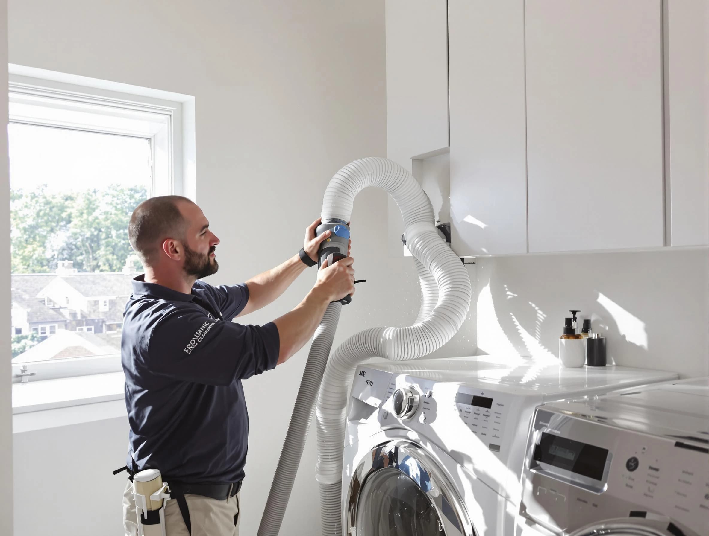 Certified San Bernardino Dryer Vent Cleaning technician performing dryer vent cleaning in San Bernardino