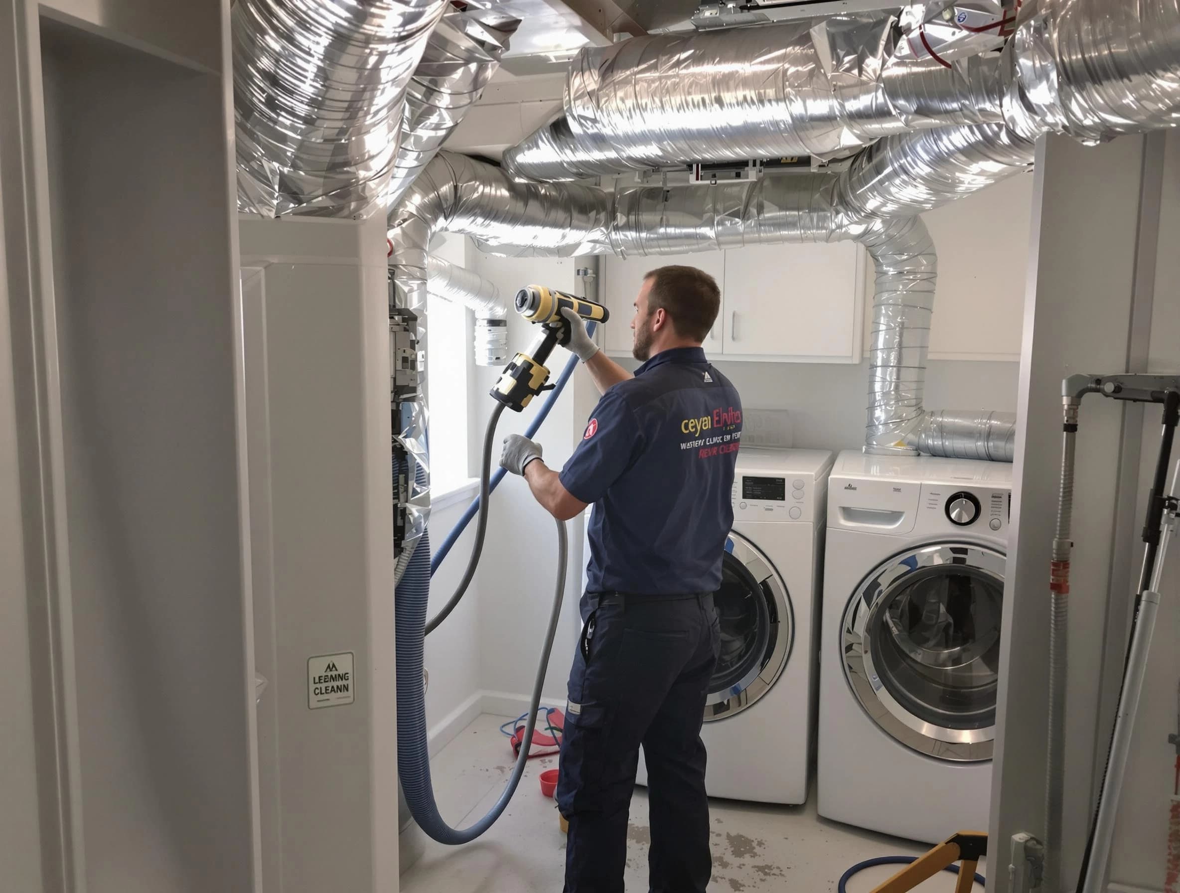 San Bernardino Dryer Vent Cleaning specialist using advanced equipment for thorough duct cleaning in San Bernardino